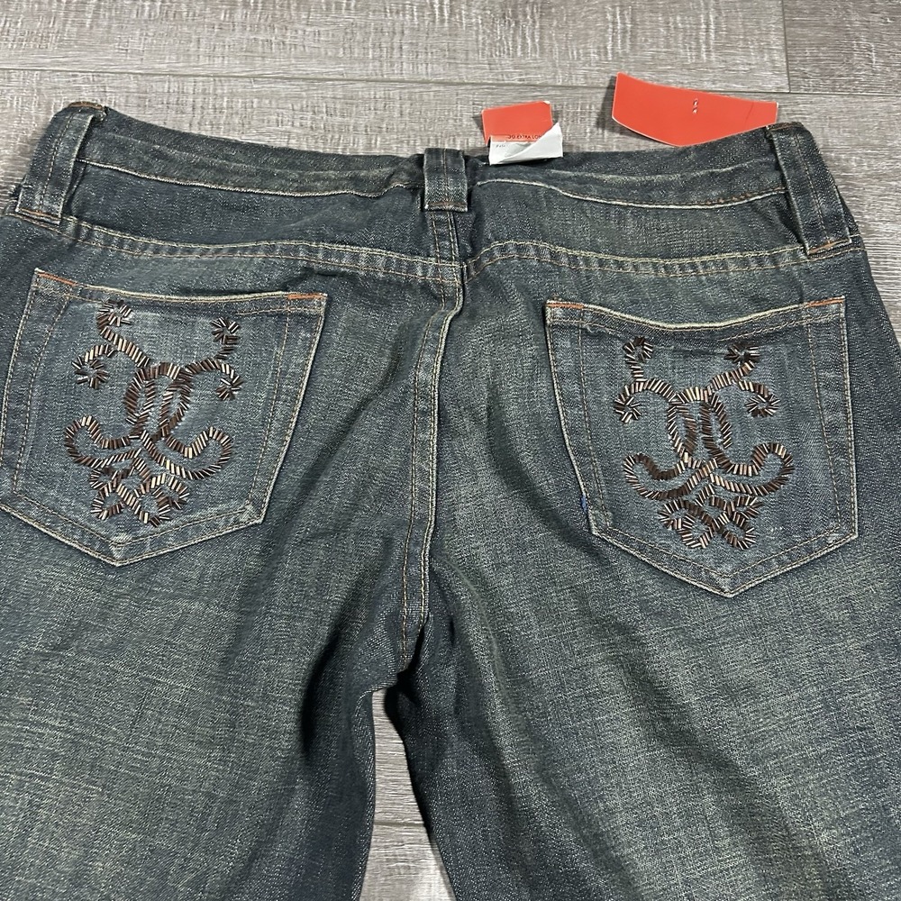 Choice Calvin Klein Flare Jeans Womens 30 Dark Wash New Y2K Beaded Wide Leg XLNG - Picture 8 of 8